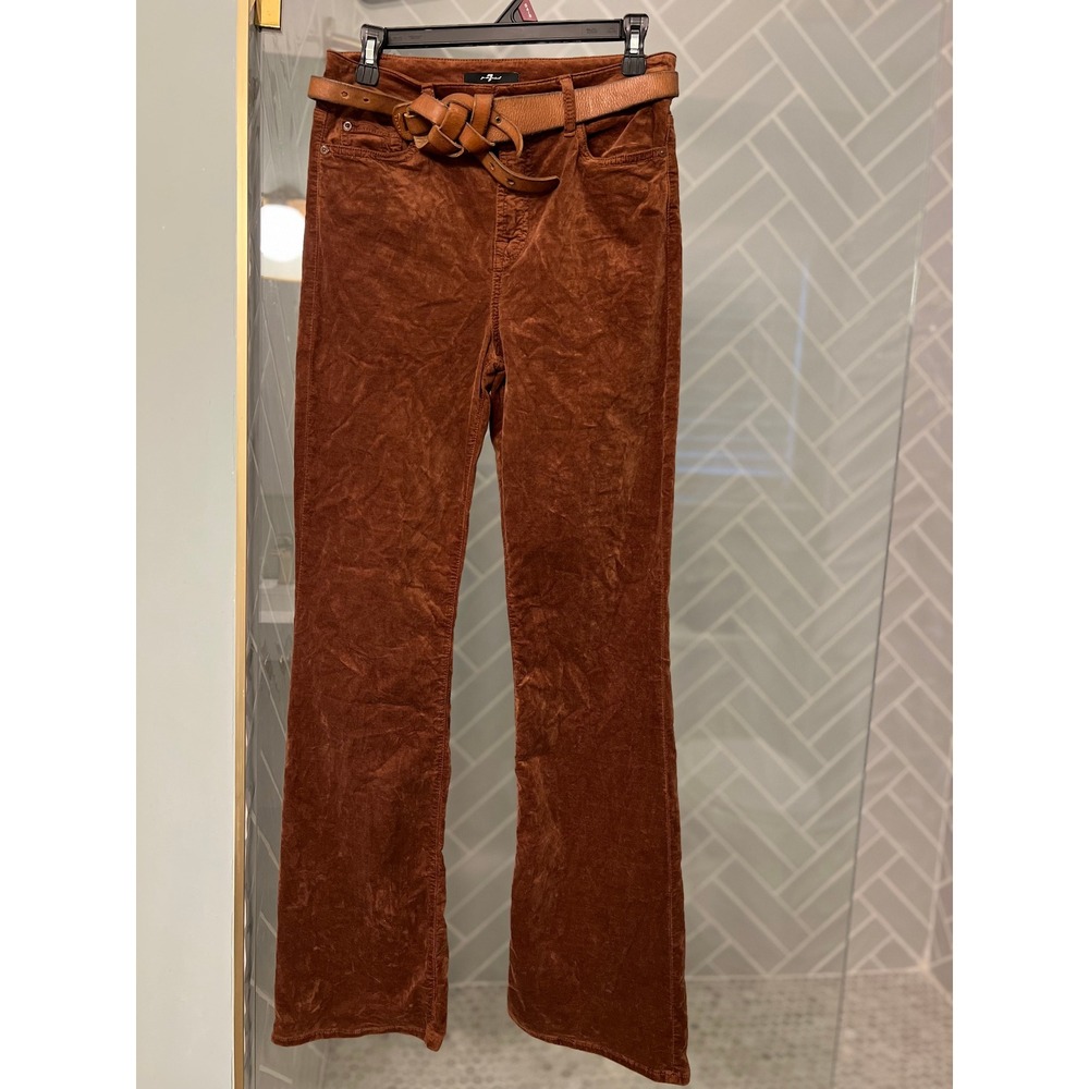 7 For All Mankind Rust Brown Corduroy Flare Leg Pants with Braided Belt Womens